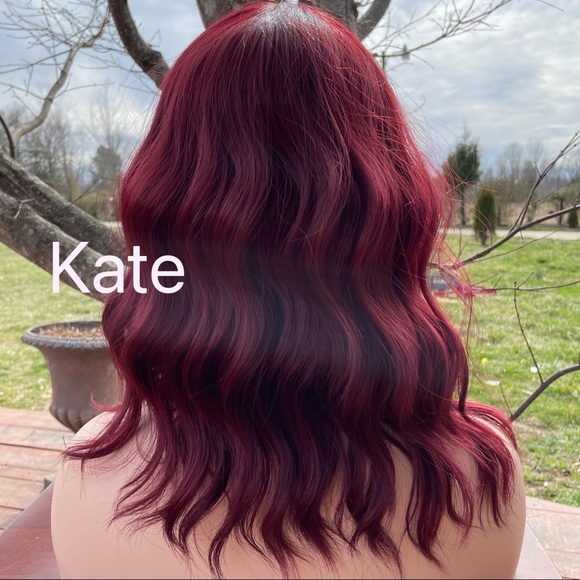 Human hair blend dark red wig - Picture 5 of 8